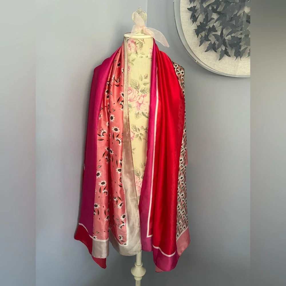Vintage Pink and Red Mixed Floral Print Scarf